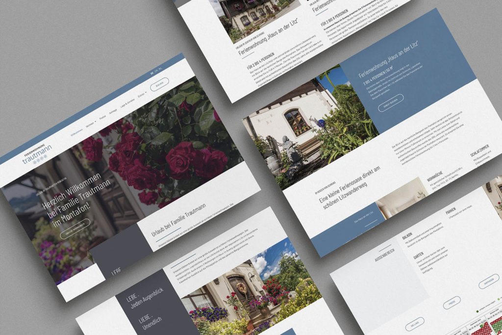 Referenzprojekt mit Mockup der Webseite im neuen Design für Ferienwohnungen Trautmann, Schruns