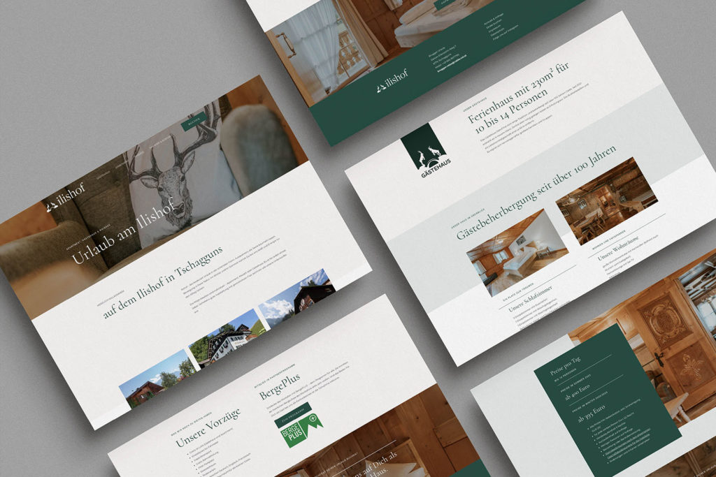 Referenzprojekt mit Mockup der Webseite im neuen Design für Ilishof Tschagguns, Ferienwohnung, Gästehaus und Maisäß