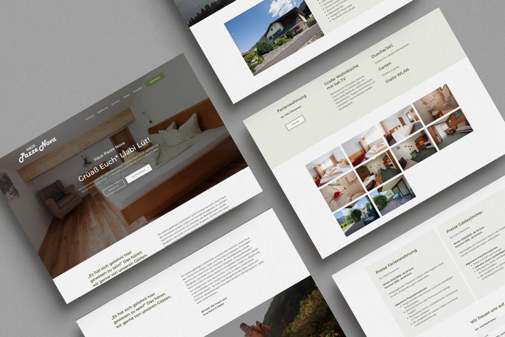 Referenzprojekt mit Mockup der Webseite im neuen Design für Haus Pazze Nova, St. Gallenkirch, Ferienwohnung