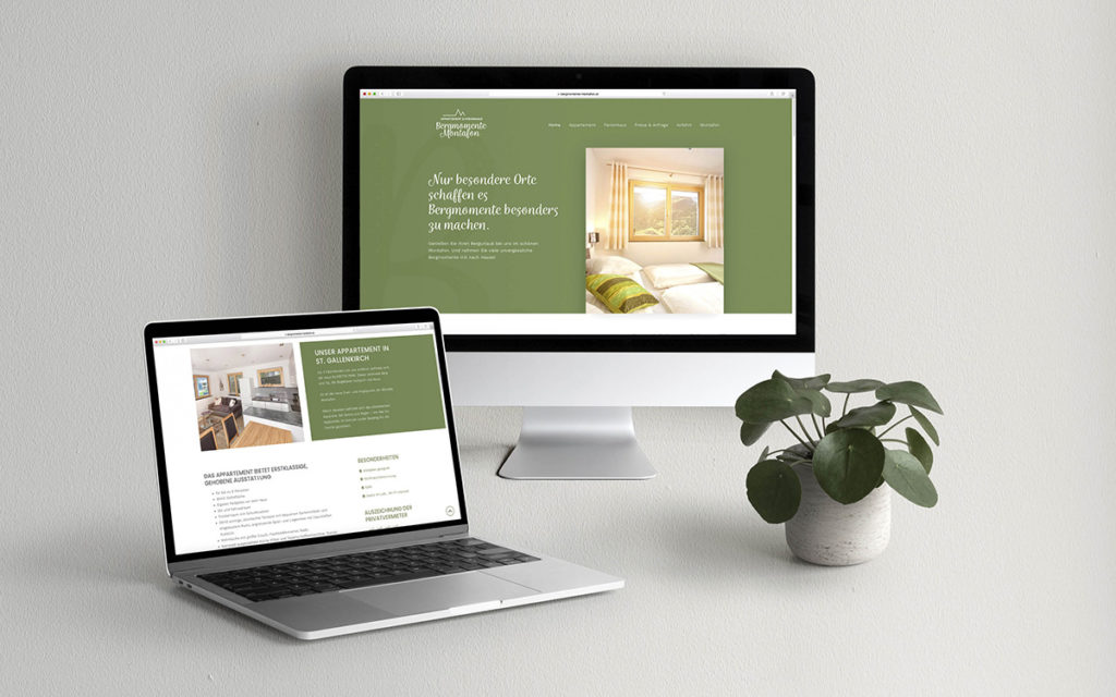 Referenzprojekt des Grafikatelier Montafon als Mockup Webseite für Bergmomente Montafon, Ferienwohnung