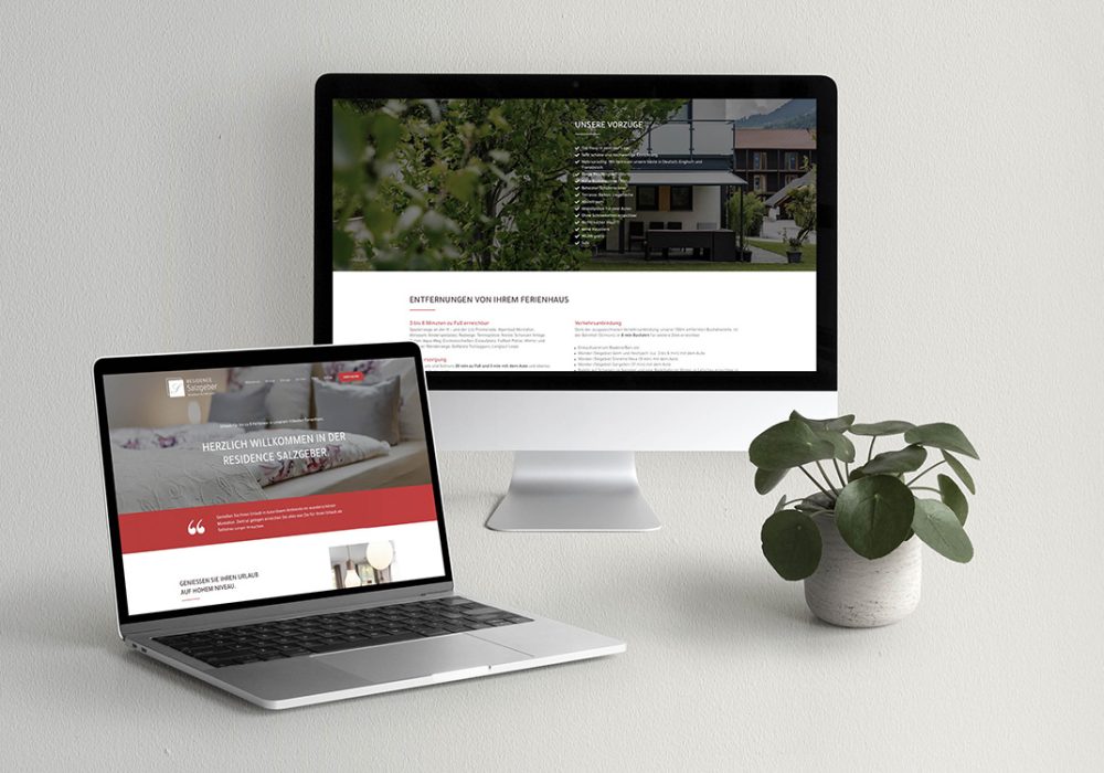 Referenzprojekt des Grafikatelier Montafon als Mockup Webseite für Residence Salzgeber nach Redesign