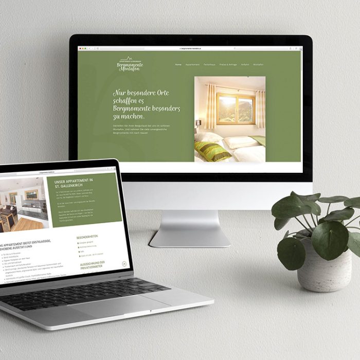 Referenzprojekt des Grafikatelier Montafon als Mockup Webseite für Bergmomente Montafon, Ferienwohnung